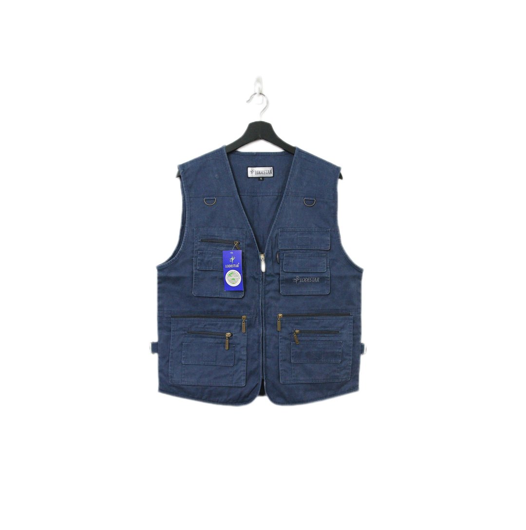 Back to Green-经典钓鱼背心 水洗 丹宁蓝 v-30/vintage vest - 女装背心 - 棉 