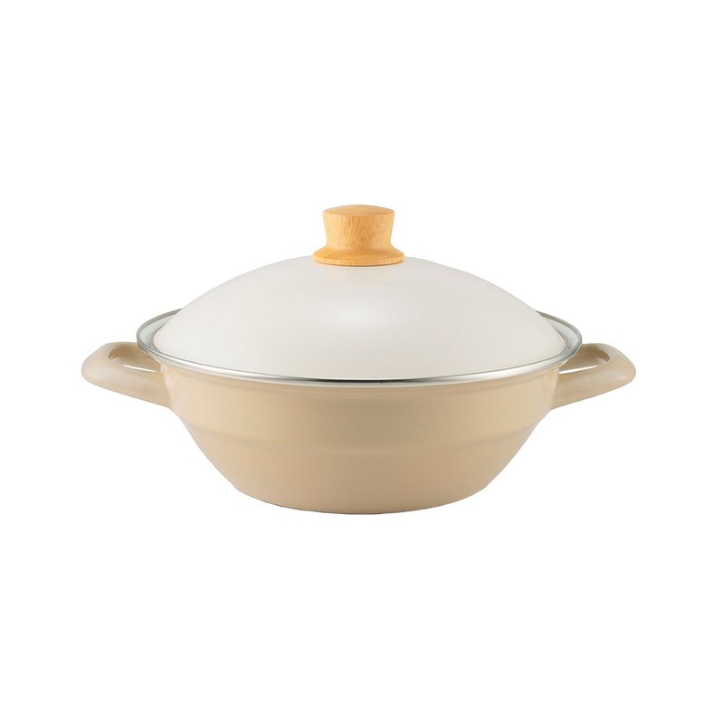 DONABE 双耳附盖珐琅火锅 米白 24cm - 厨房用具 - 珐琅 白色