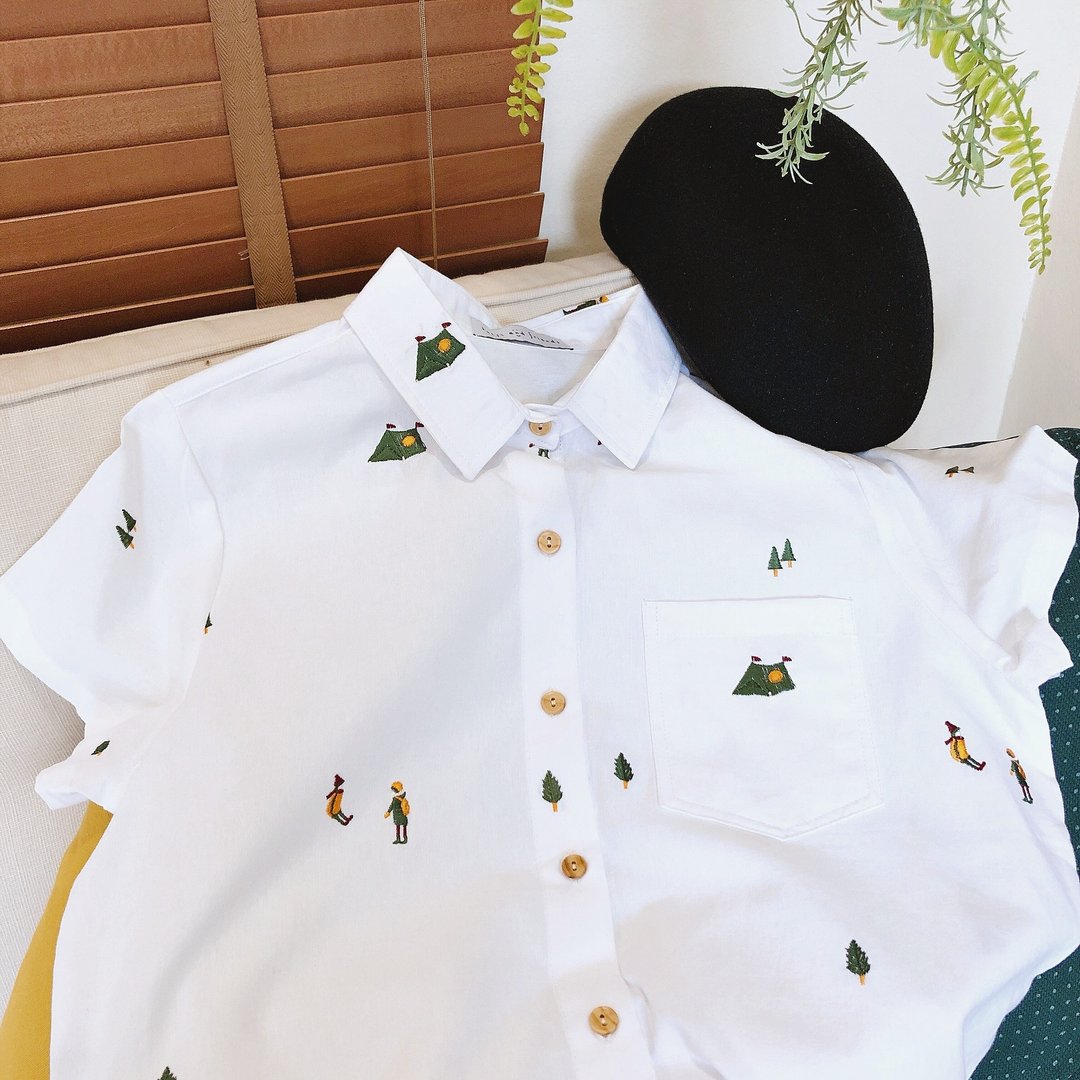 Camping Shirt  - 女装衬衫 - 绣线 白色