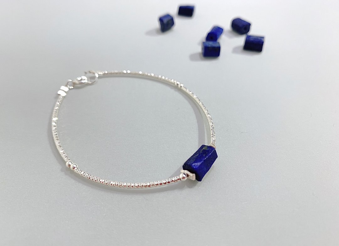 Ops Lapis lazuli Silver Bracelet-青金石/宝蓝/纯银/宝石/银管 - 手链/手环 - 宝石 蓝色