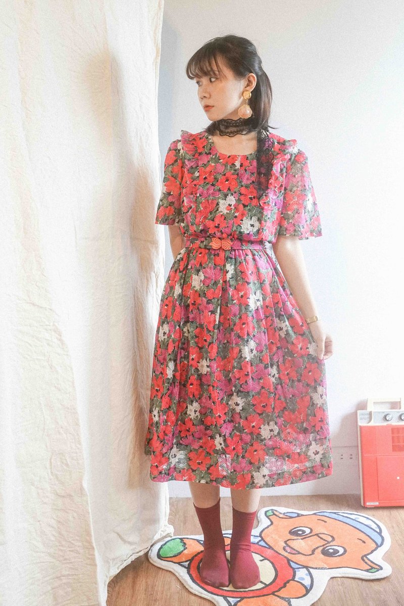 vintage 古着洋装 荷叶少女洋装   | 纯情百货行 古着 - 洋装/连衣裙 - 聚酯纤维 红色