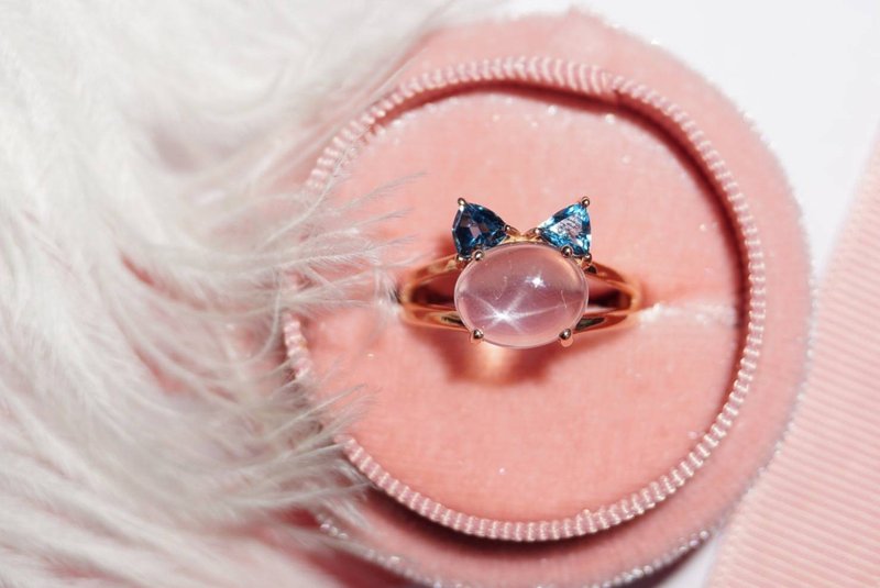 【Off-season sale】Natural Rosequartz and Londontopaz cat desing Ring,Silver 925 - 戒指 - 纯银 粉红色