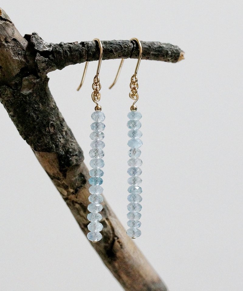 14K GF 包金,海蓝宝耳环 ( 14K GF Faceted  Aquamarine  Earings ) - 耳环/耳夹 - 水晶 