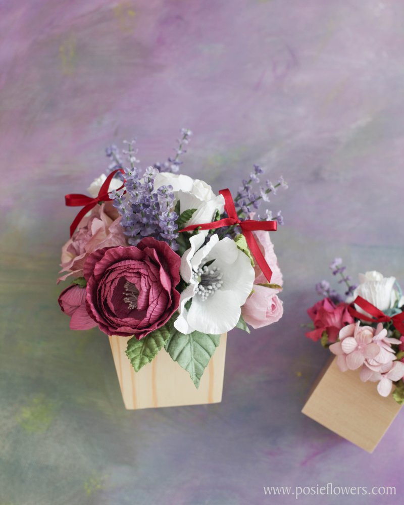 MERINDA - Artificial Paper Flowers Wooden Table Pot - 香薰/精油/线香 - 纸 紫色