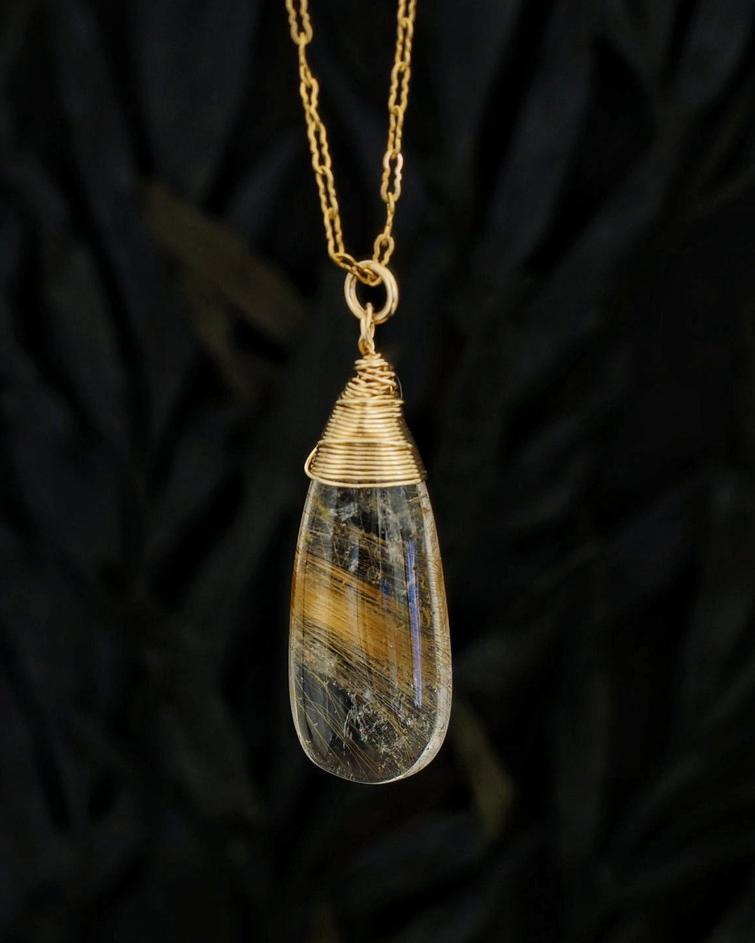 14K GF 金发晶颈链 ( Rutilated Quartz Dainty necklace -04 ) - 项链 - 水晶 