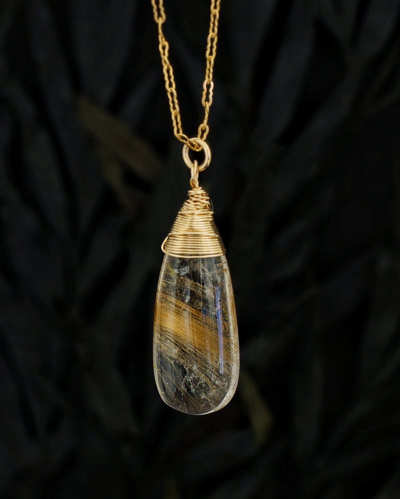 14K GF 金发晶颈链 ( Rutilated Quartz Dainty necklace -04 ) - 项链 - 水晶 