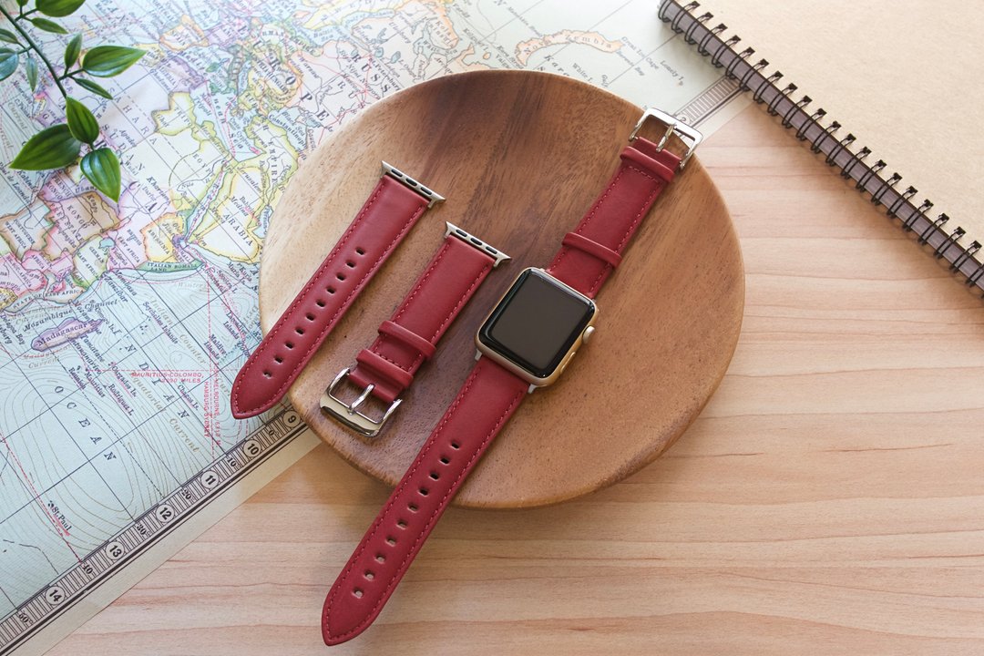 【出清福利品】意大利真皮手工表带 枣红色 APPLE /Garmin/22mm - 表带 - 真皮 红色