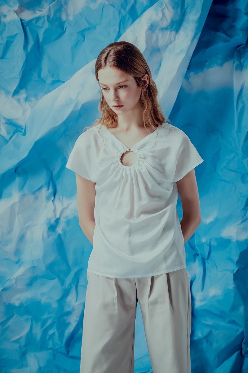 白缎圆环上衣 - 女装上衣 - 聚酯纤维 白色