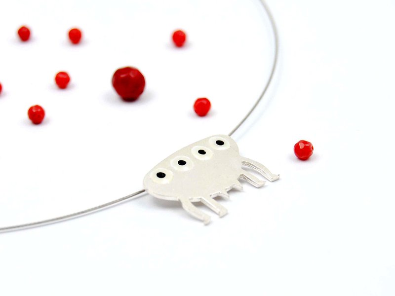 纯银925项链 怪兽大学系列 四眼四腿2尾巴  N9038 | 希腊原创手工饰品 This and That - 项链 - 其他金属 