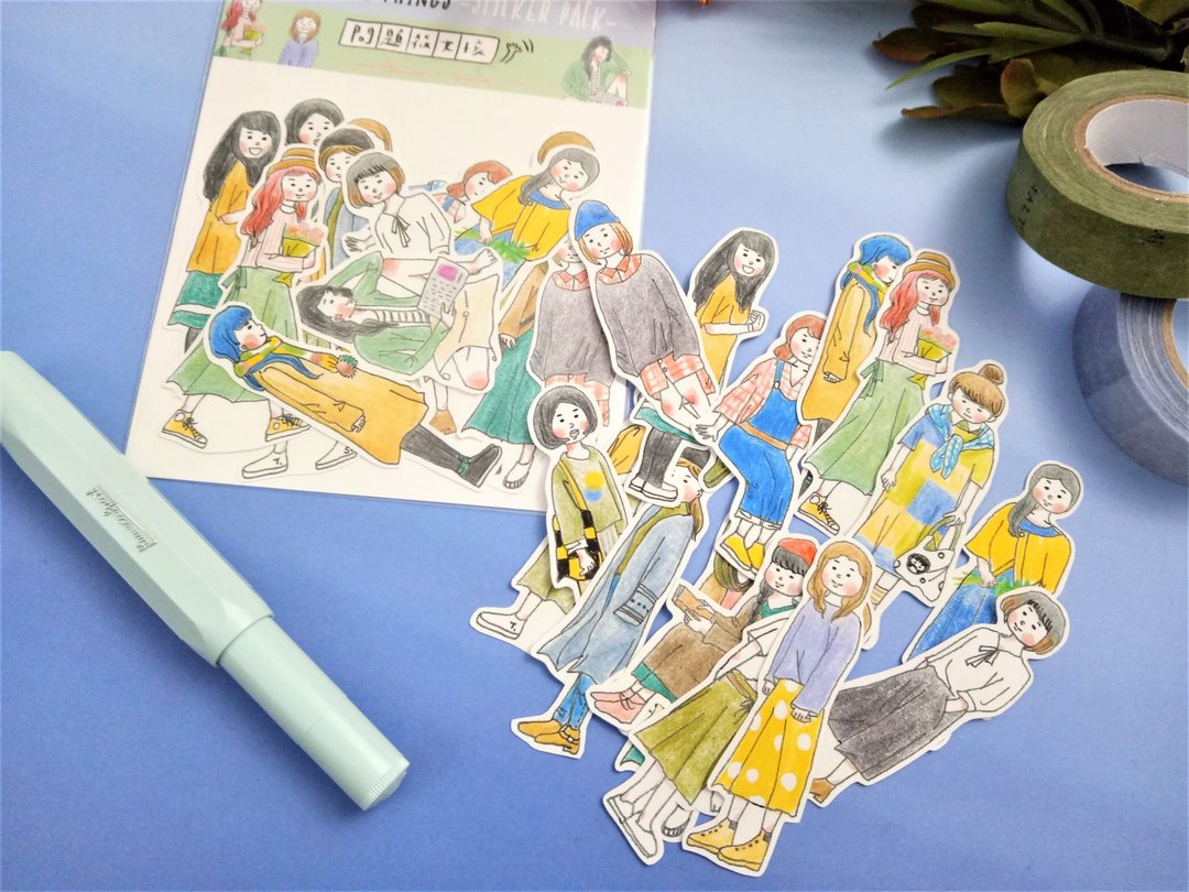 小确幸女孩贴纸组(16入) - 贴纸 - 纸 多色