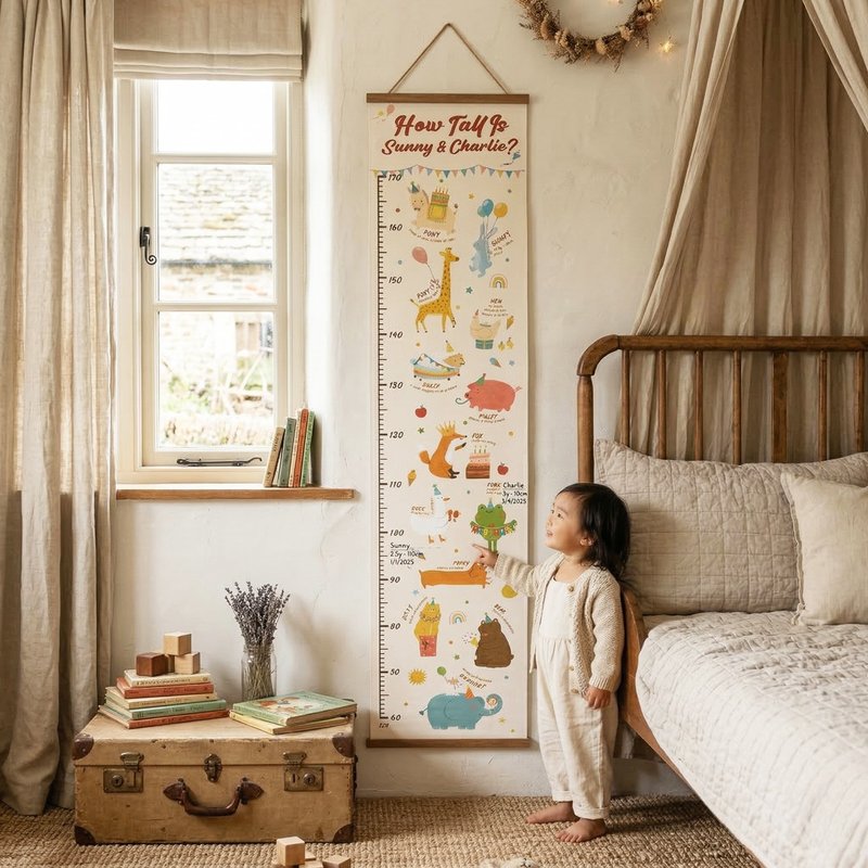 定制成长尺－动物派对篇 - 儿童成长尺/定制姓名/身高尺/身高测量 - 画框/相框 - 棉．麻 多色