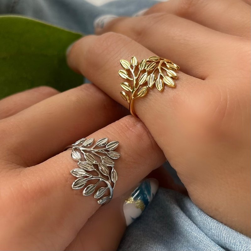 极简风格 简约 叶子 图腾 戒指 尺寸自由调整 / 医疗级不锈钢 尺寸可调 防过敏 戒指 - 戒指 - 不锈钢 金色