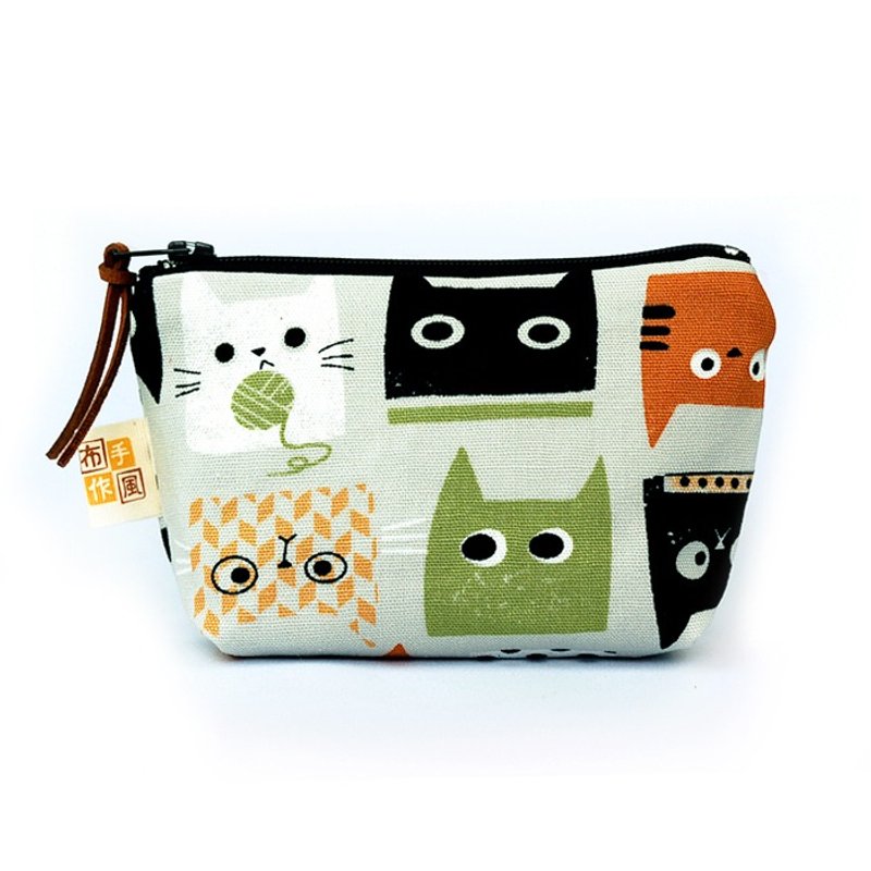 猫咪吃鱼 零钱包 - 零钱包 - 棉．麻 绿色