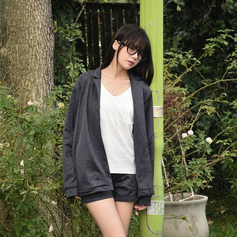 缇花西装领罩衫 (中性款) - 男装针织衫/毛衣 - 其他人造纤维 黑色