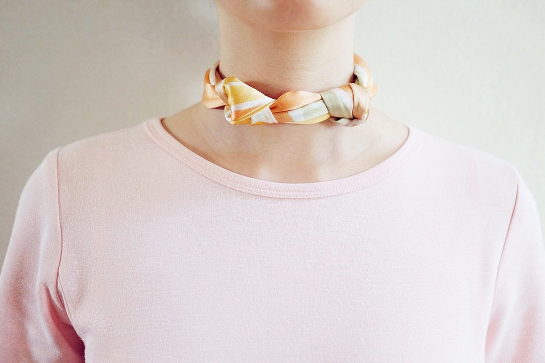 Terrazzo Silk Satin Scarf (Sunset), Pure Silk Satin, Square Scarf - 丝巾 - 丝．绢 橘色