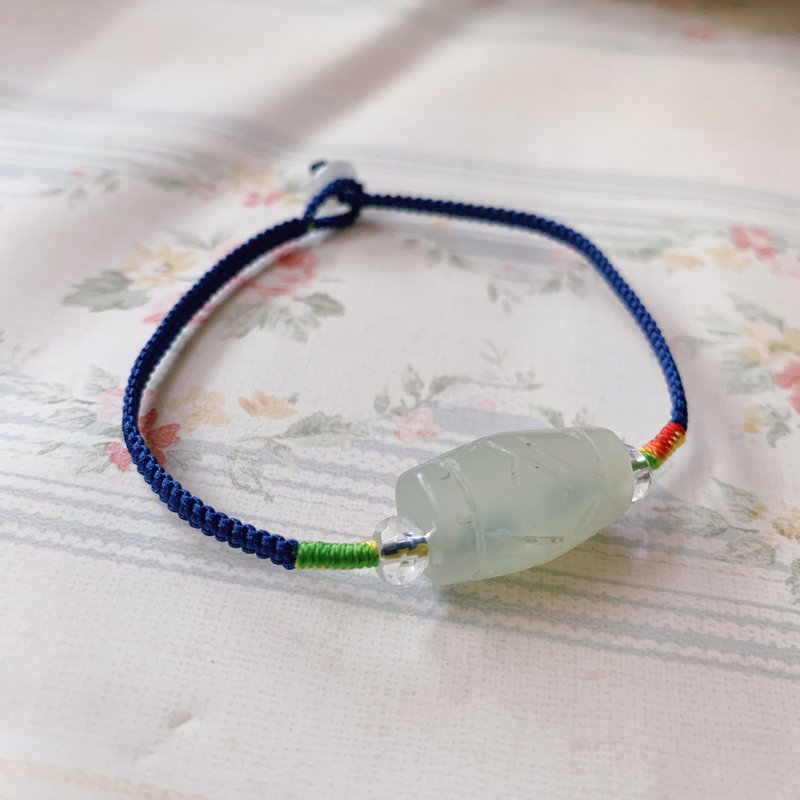 手作 / 温柔如斯 / 天然岫玉+白水晶 复古原创编织手链文艺手绳儿 - 手链/手环 - 玉石 蓝色