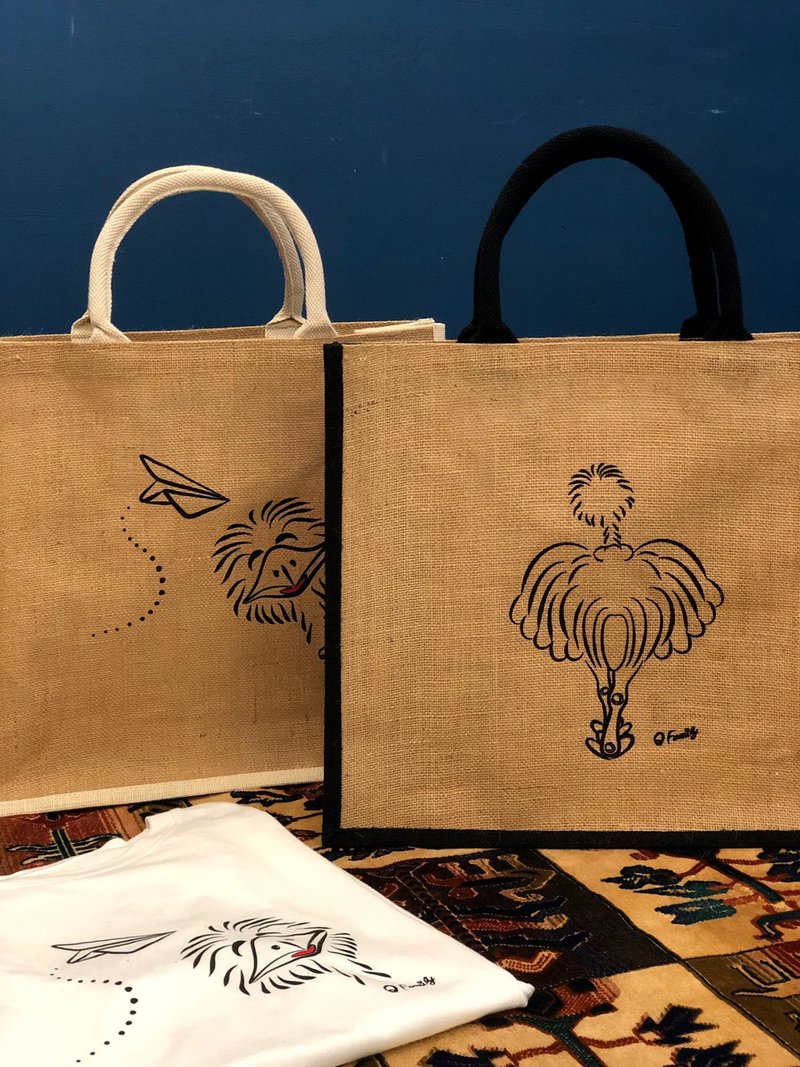 Q Family 双面麻布购物袋 鸵鸟版 - 手提包/手提袋 - 棉．麻 