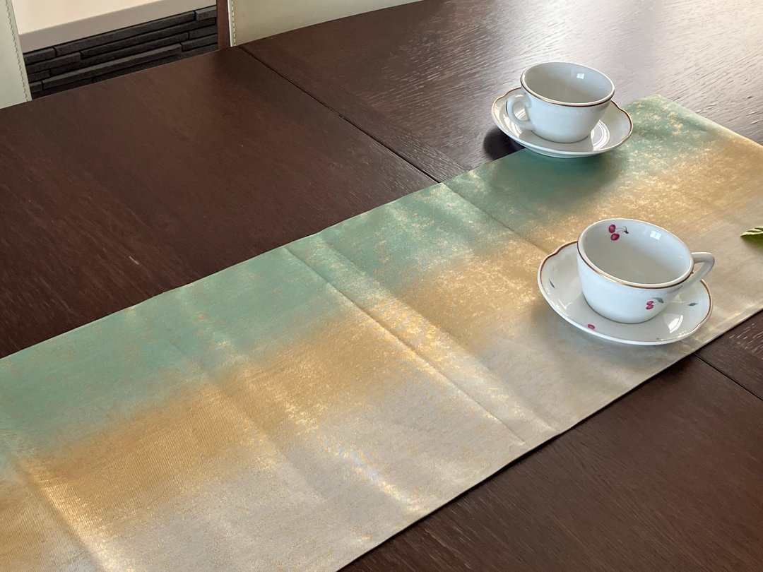 和服带桌旗，纯丝 - 餐垫/桌巾 - 丝．绢 绿色