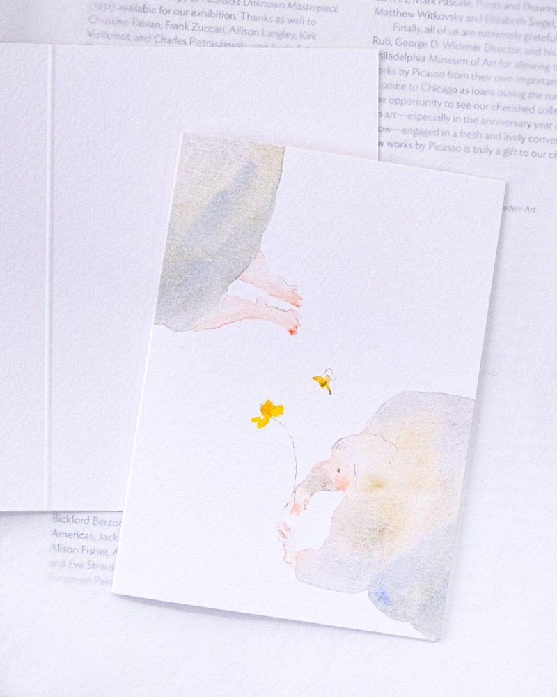 心意卡 - 花与蜜蜂 (纯插画) | 多用途卡 | 水彩女孩插画 - 卡片/明信片 - 纸 白色