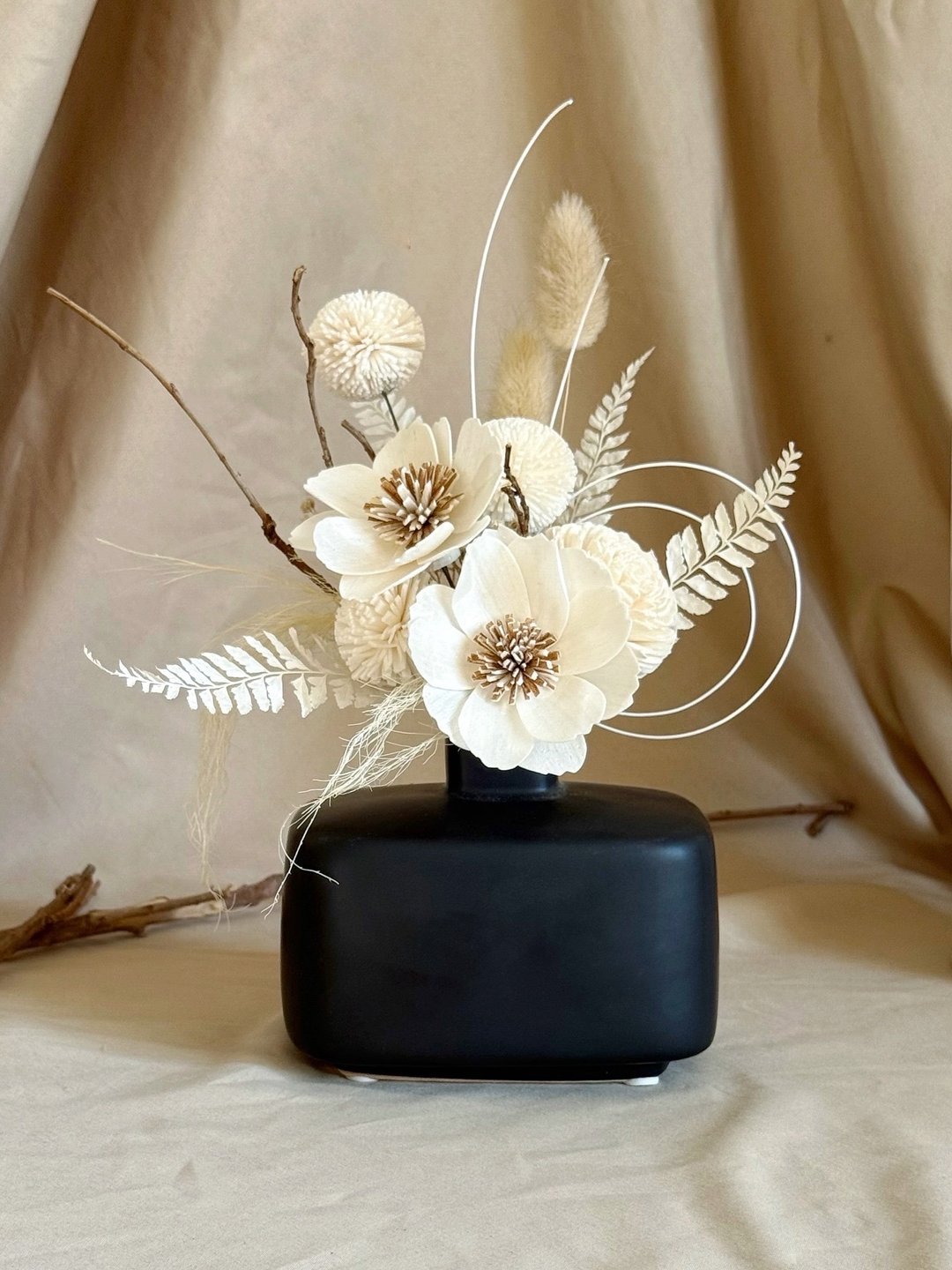 干燥花 花盆花器 白色系香氛花 方形陶器 居家装饰 送礼盆花 - 干燥花/捧花 - 陶 白色