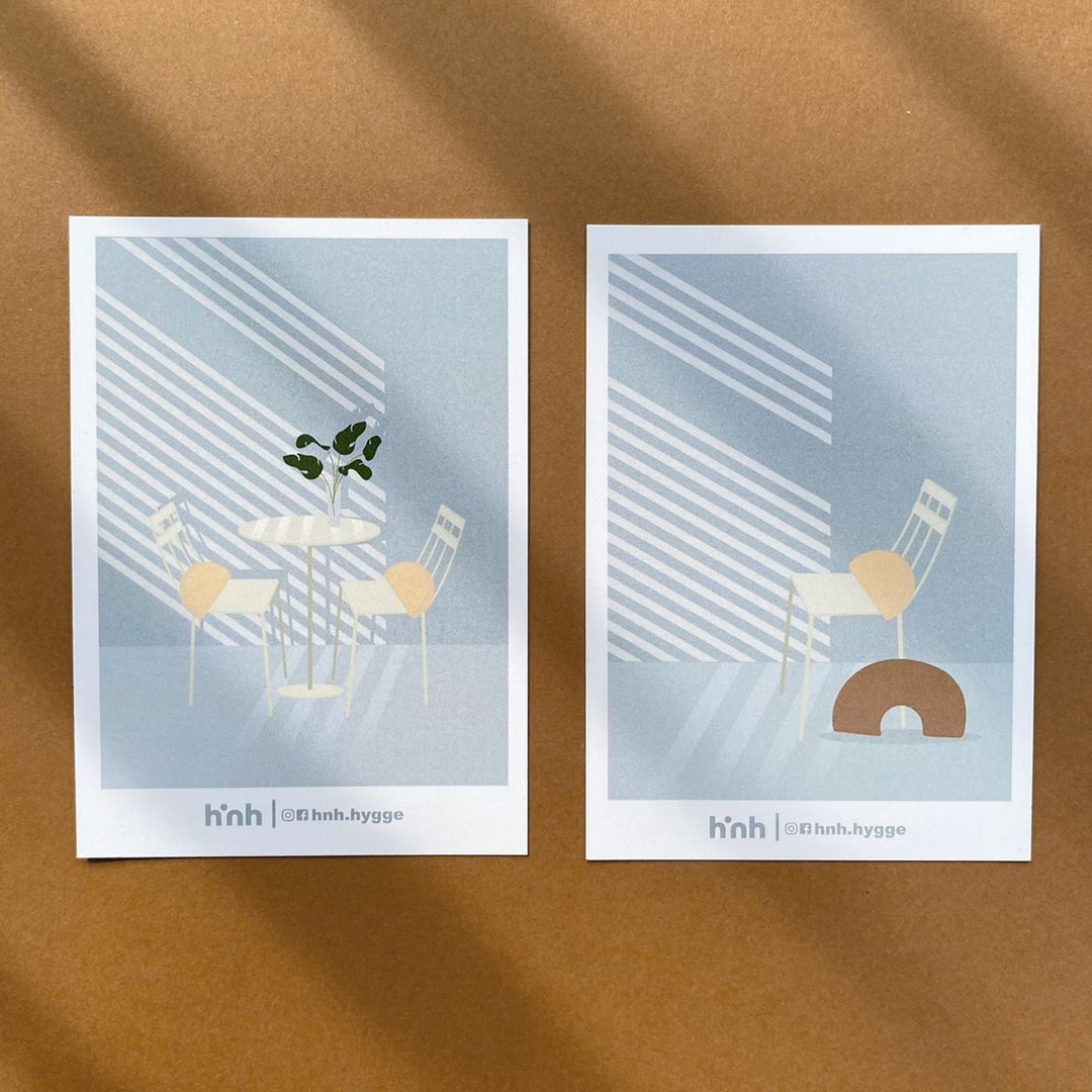 Home &amp; Sunset - mini postcard B - 卡片/明信片 - 纸 蓝色