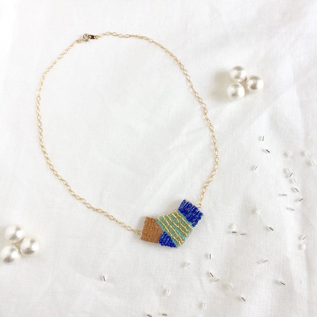 Pendant Fringe - ENISHI - Blue - 项链 - 玻璃 多色