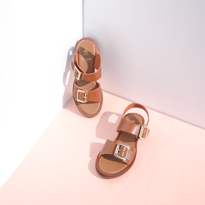 金属双扣凉鞋｜棕色 - 男女凉鞋 - 真皮 咖啡色