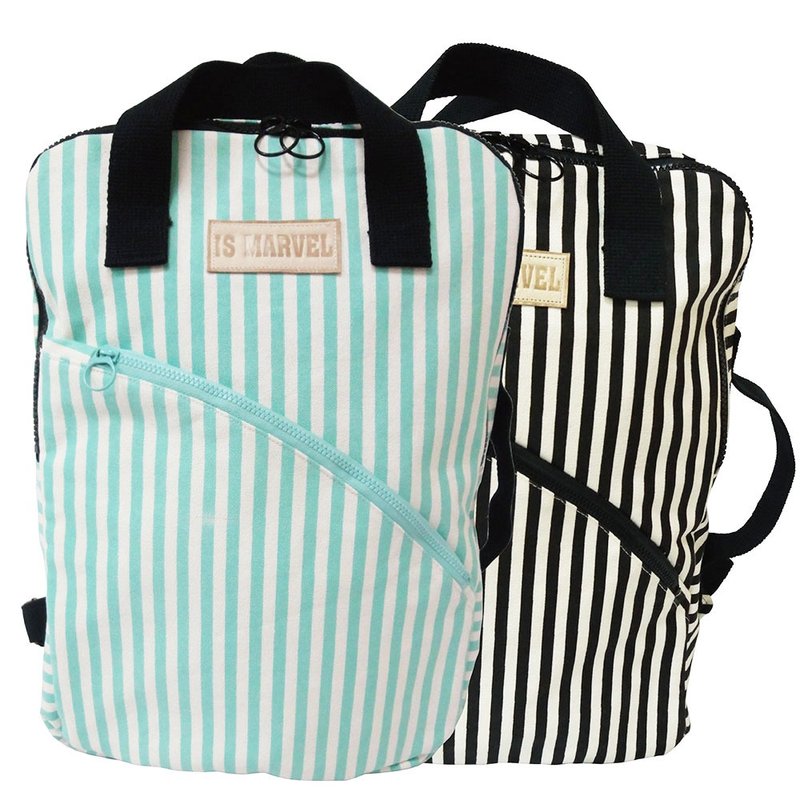 【Is Marvel】海军风条纹后背包 - 后背包/双肩包 - 棉．麻 白色