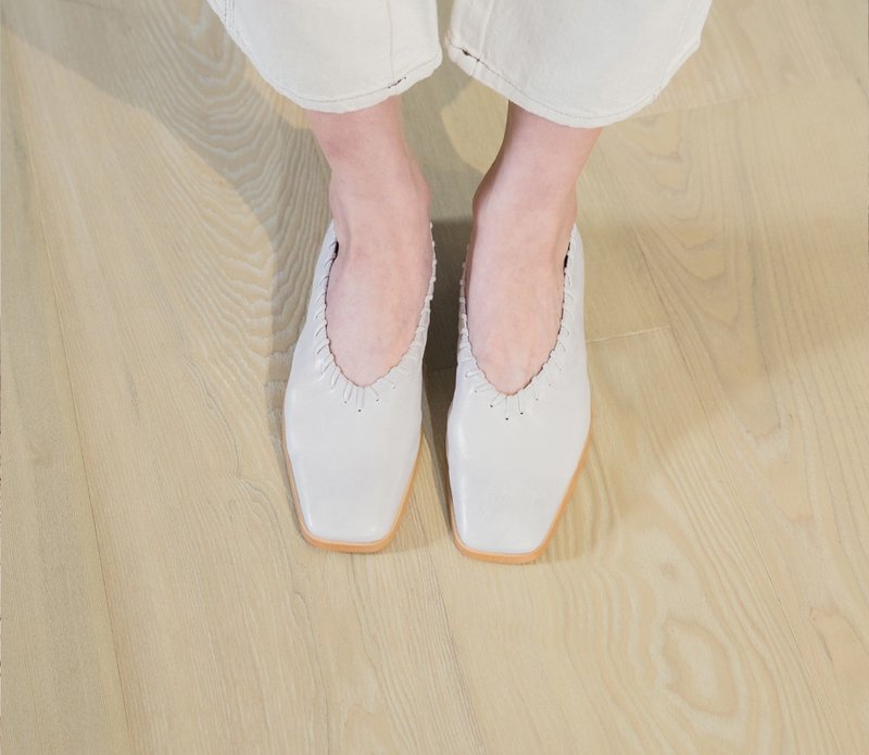 编织滚边 软质方头真皮平底鞋 灰 - 其他女款皮鞋 - 真皮 灰色