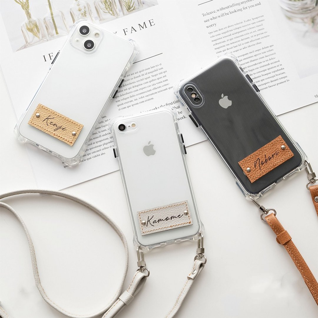 皮革店制造的姓名标签 iPhone 保护壳 [收缩皮革 x TPU] 姬路皮革皮革标签 母亲节 FS10K - 手机壳/手机套 - 真皮 灰色