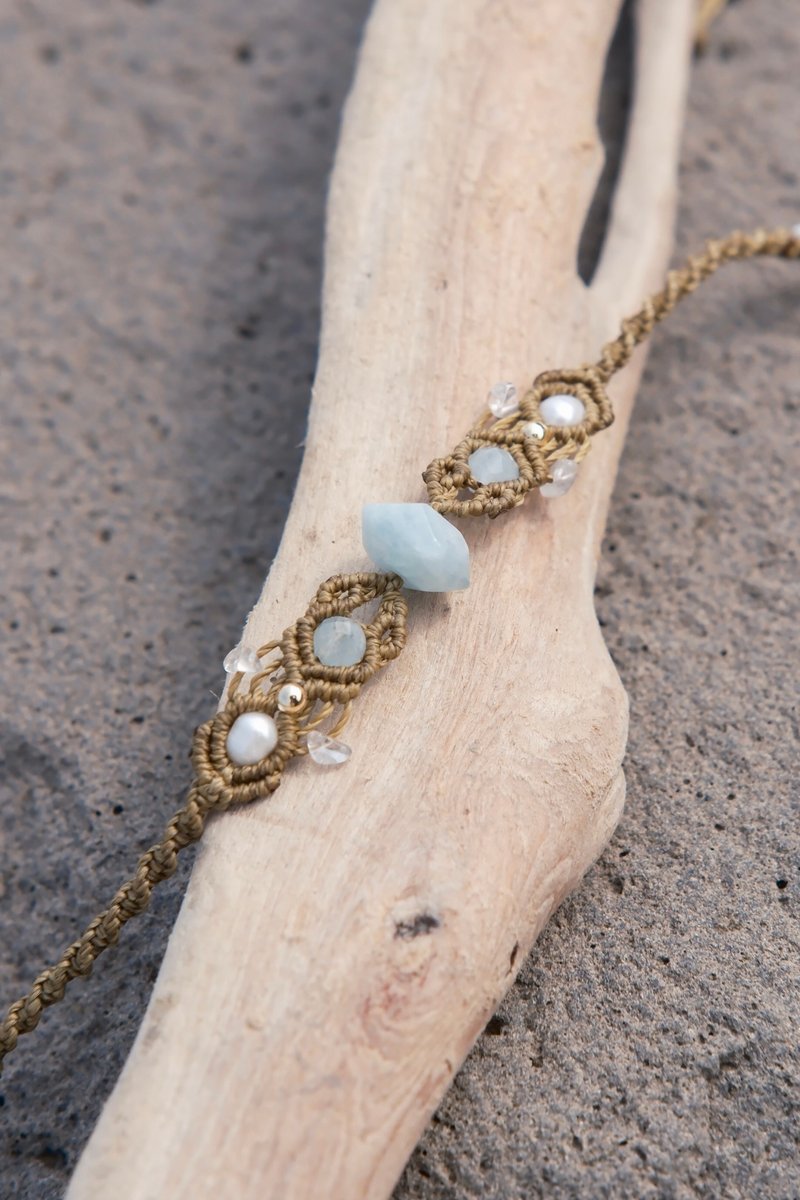 诞生石系列 // 流淌 | 3 月诞生石 — 海蓝宝 珍珠 锁骨链/颈链 - 项链 - 水晶 