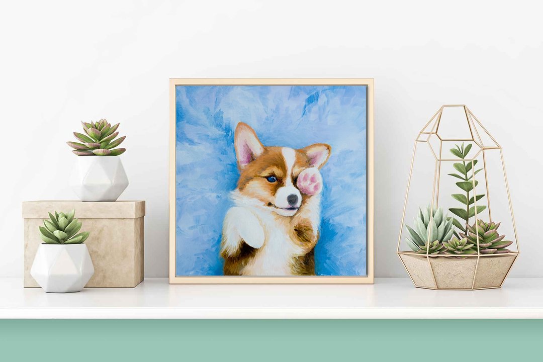 Original Corgi Oil Dog Painting On Canvas Dog Nursery Decor Wall Hanging Art - 墙贴/壁贴 - 亚麻 橘色