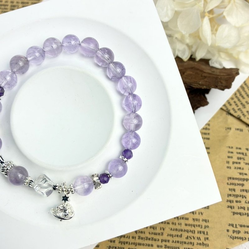 原创设计 紫雾星语 天然水晶手链| 紫水晶 白水晶 - 手链/手环 - 水晶 紫色
