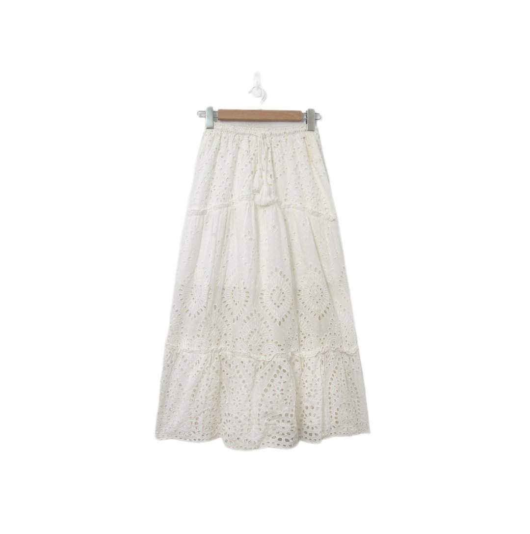 Back to Green-复古长裙 白色质感 篓空 //M-01 vintage skirt - 裙子 - 棉 