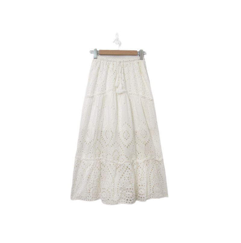 Back to Green-复古长裙 白色质感 篓空 //M-01 vintage skirt - 裙子 - 棉．麻 
