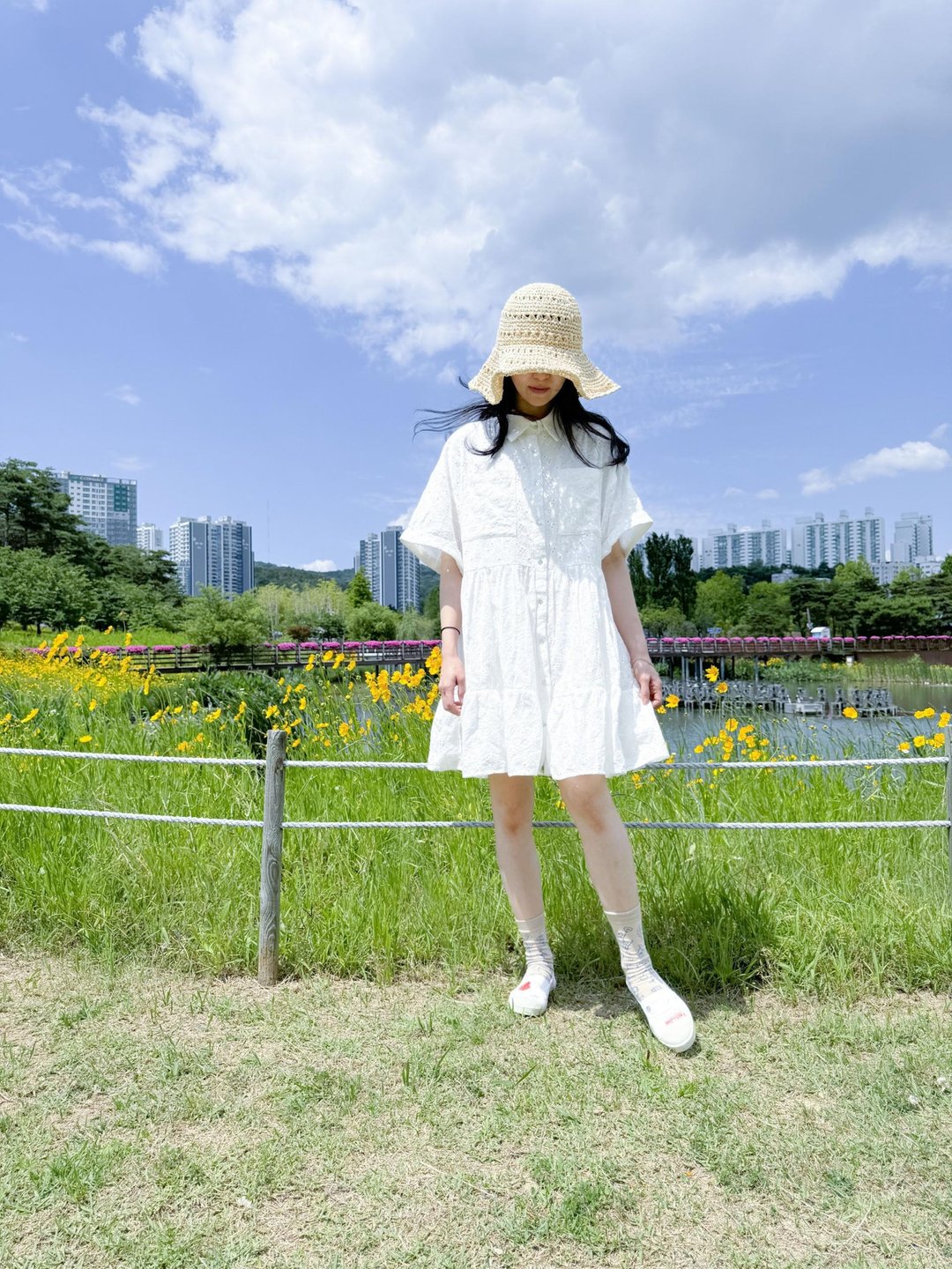 缕空洋装 - 洋装/连衣裙 - 棉 白色