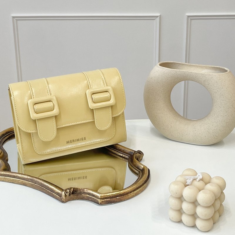 CHERRY 樱桃爆裂纹 S size 斜背包 | 柠檬黄 - 侧背包/斜挎包 - 人造皮革 黄色