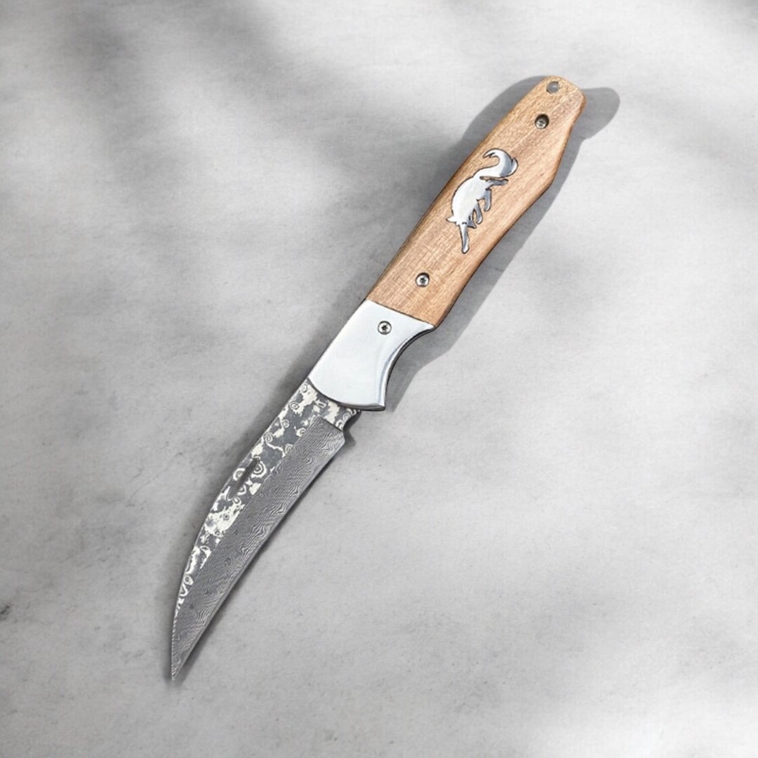 VULPES  LAGOPUS 斯堪地雪狐款影木柄大马士革钢水果刀野营刀 - 露营用品 - 其他材质 银色
