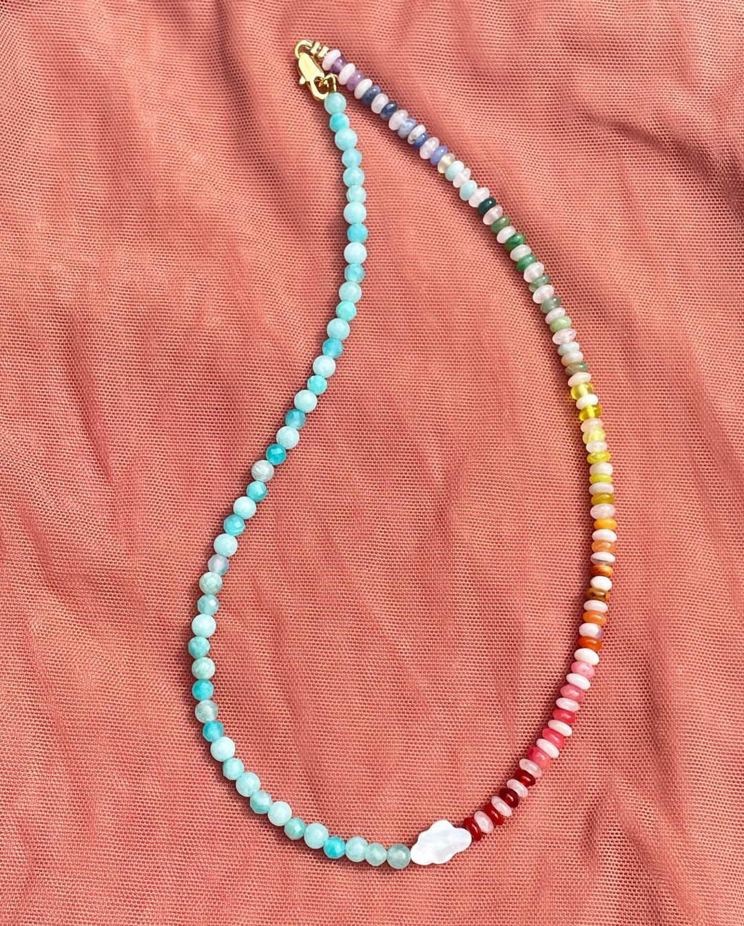 特殊订制 - 补价区 夕阳彩虹云 珍珠母贝+彩色玛瑙+天河石 Choker - 项链 - 宝石 多色