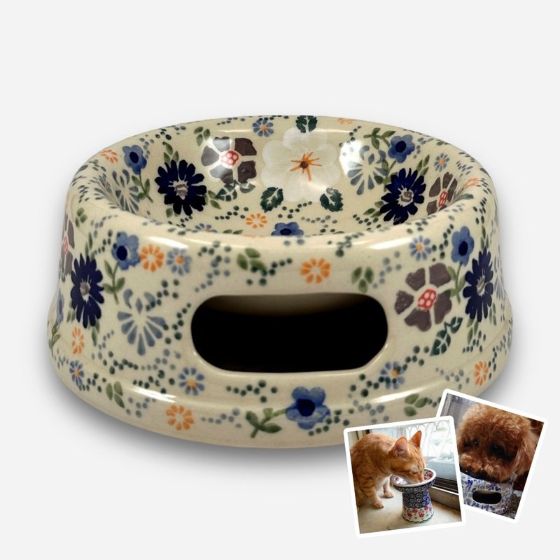 波兰手绘手工陶-宠物碗 圆形厚底碗 猫咪/中/小型犬适用 17cm - 碗/碗架 - 陶 多色