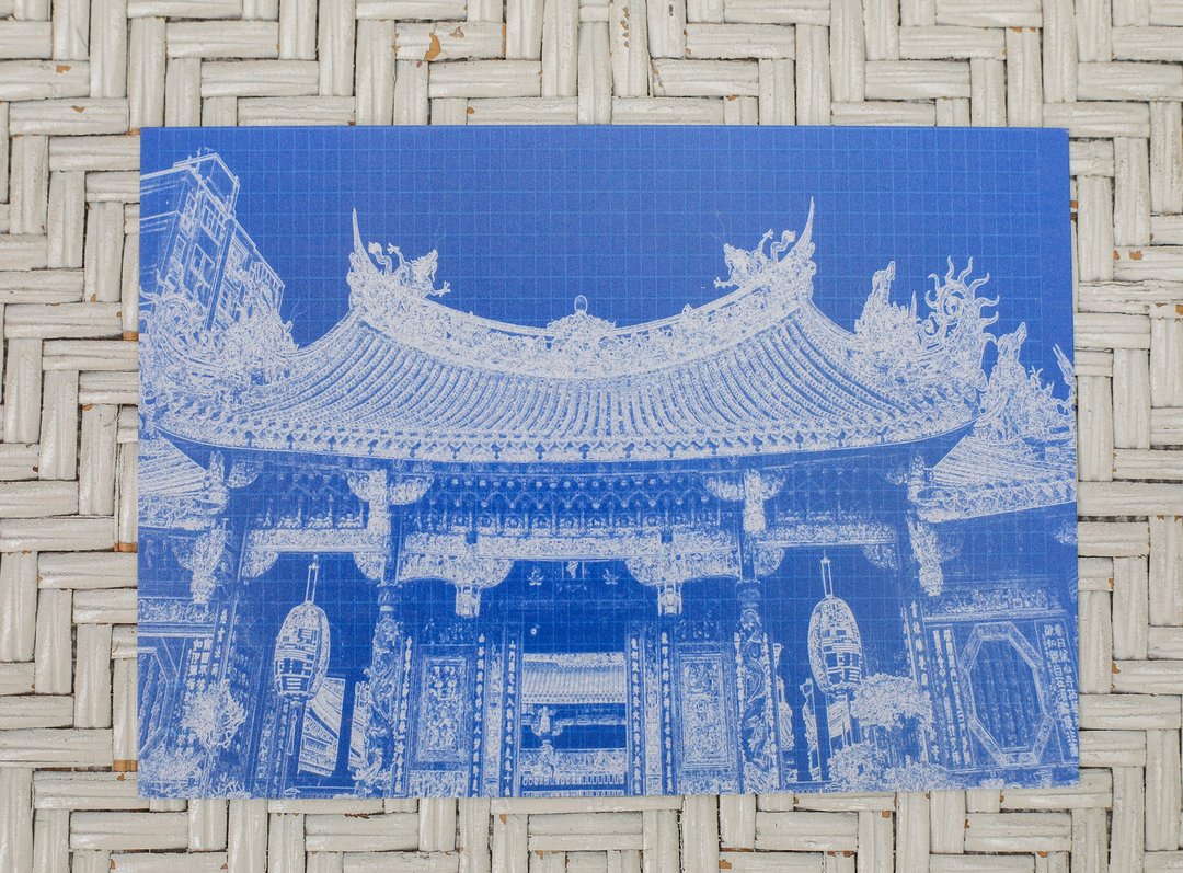 蓝晒台湾建筑系列 - 龙山寺 - 卡片/明信片 - 纸 