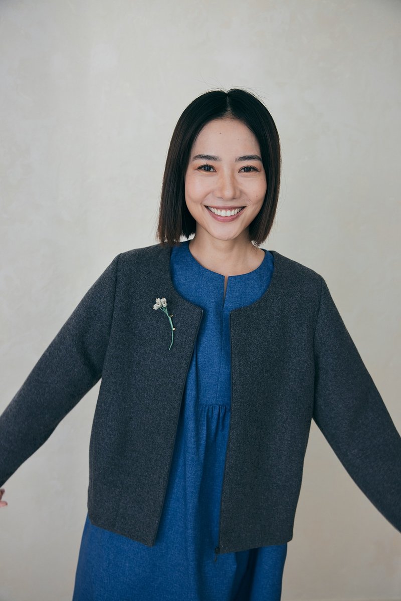 夜间剧场毛料无领外套-首演 - 女装休闲/机能外套 - 羊毛 灰色