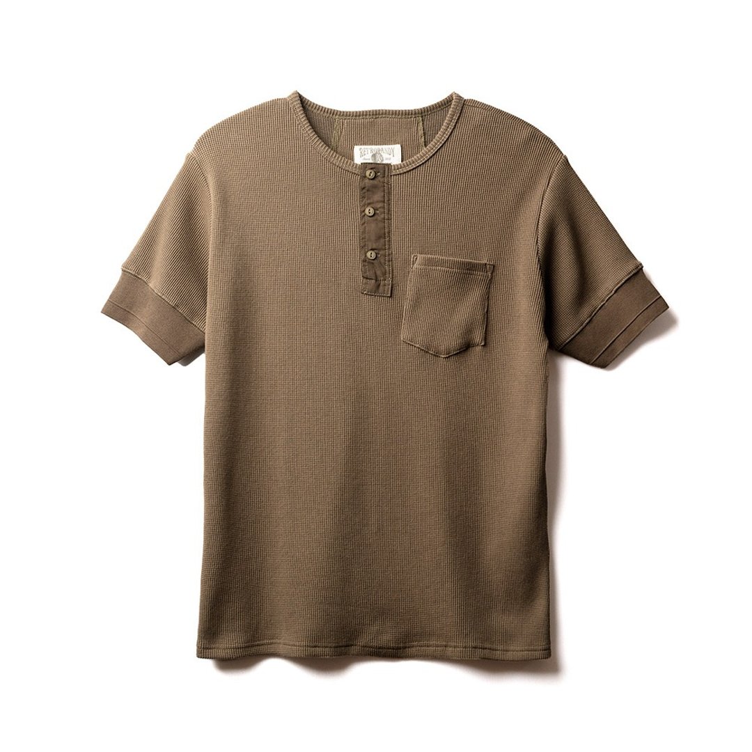 Waffle Henley(S) - 橄榄 Olive - 男装上衣/T 恤 - 棉．麻 