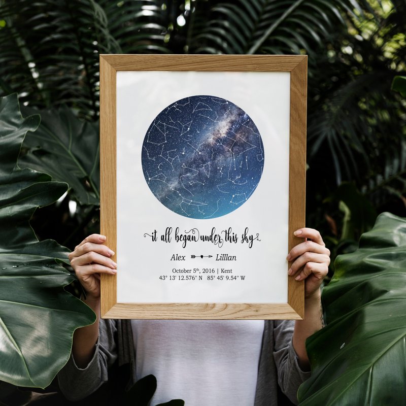 定制化星空图数位电子档, 结婚周年纪念日礼物, 最特别的生日礼物 - 海报/装饰画/版画 - 其他材质 白色
