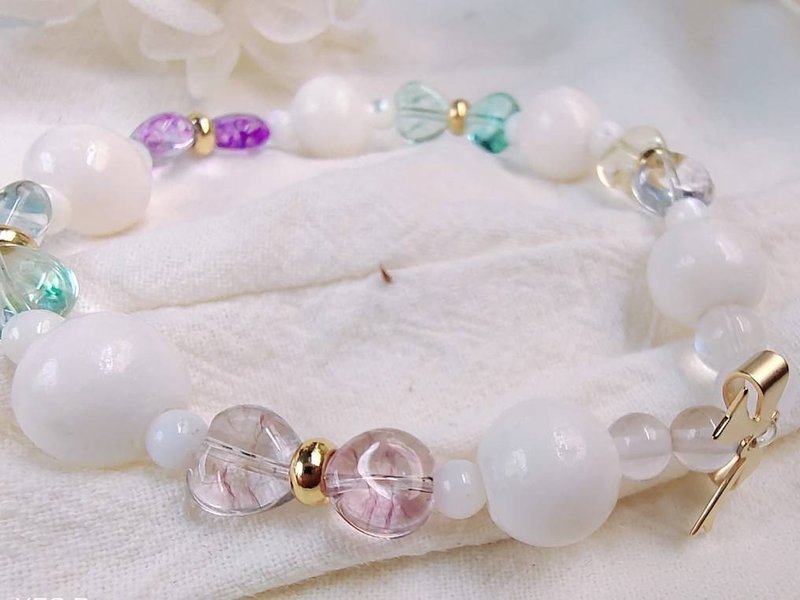 【好缤纷】缤纷蝴蝶/爱与和谐/直觉保护/龙宫舍利/粉晶/猫眼石 - 手链/手环 - 宝石 白色