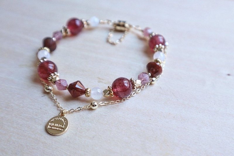 绯 樱 |草莓晶x红兔毛水晶|双链手链| 爱情|个人魅力|柔和性情 - 手链/手环 - 水晶 粉红色