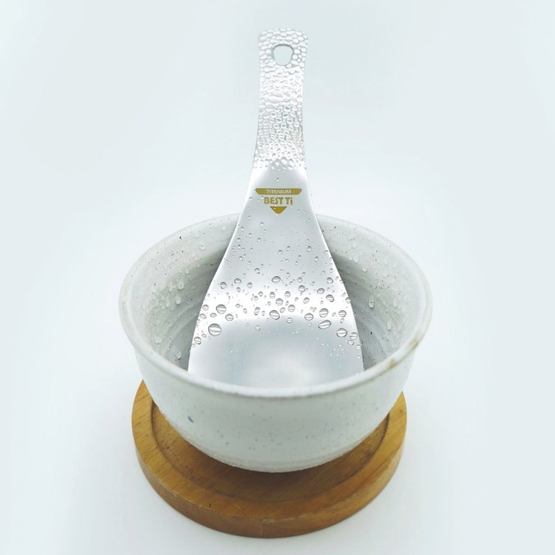 职人技锤目纹纯钛饭勺 饭匙 挖饭勺 拌饭匙 - 餐刀/叉/匙组合 - 贵金属 银色