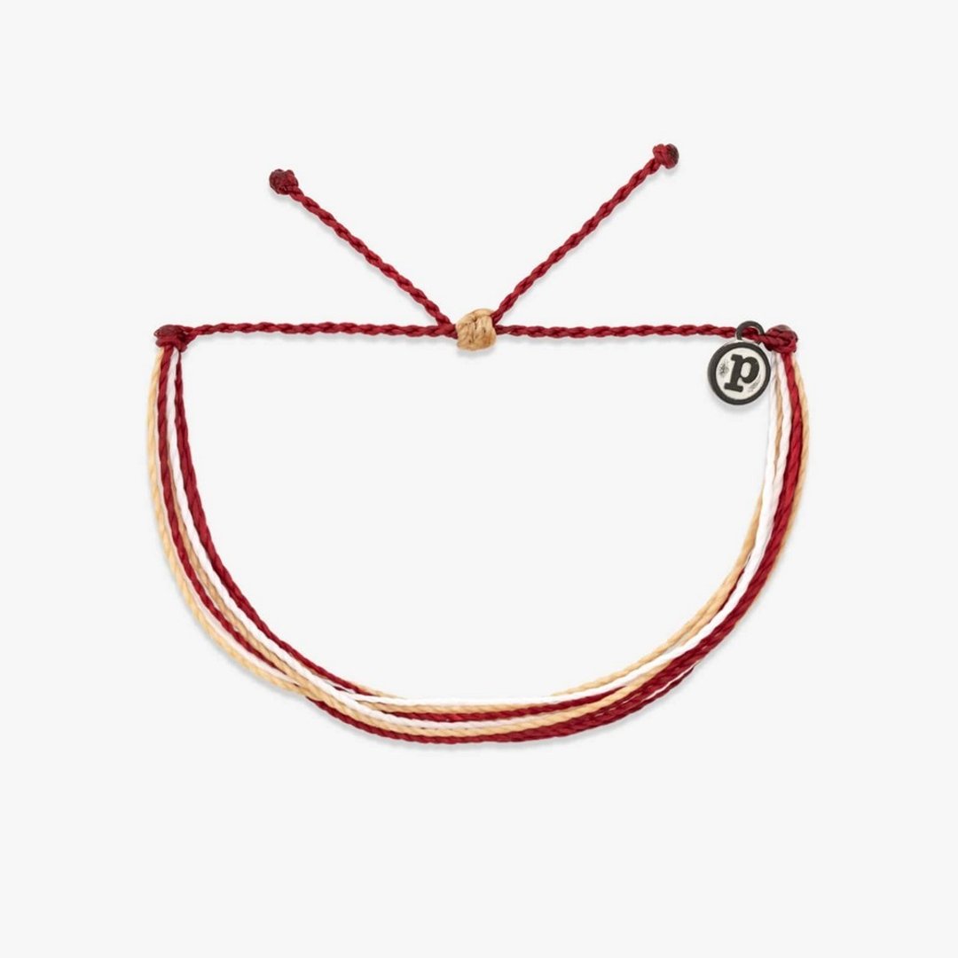 Pura Vida 美国手工 MAROON & TAN & WHITE酒红棕白 可调冲浪手环 - 手链/手环 - 防水材质 红色