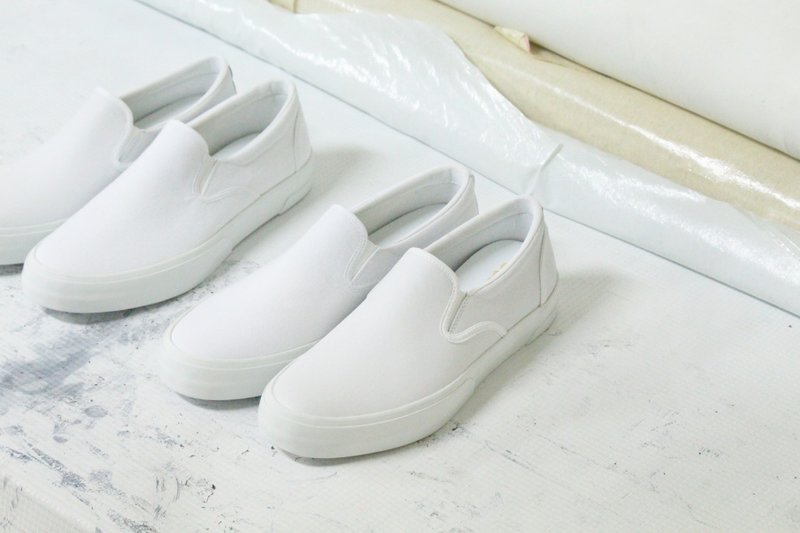 A3经典懒人鞋款slip-on - 进化版加硫鞋,纯白百搭,皮革小白 - 女款休闲鞋 - 真皮 白色