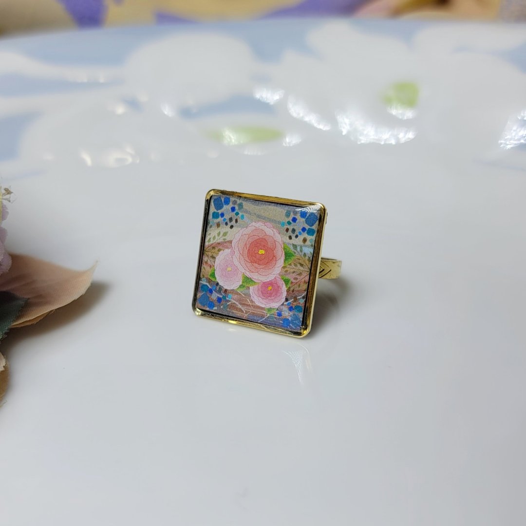 立冬 节气花砖 手作 戒指 徽章 别针 - 戒指 - 铜/黄铜 多色